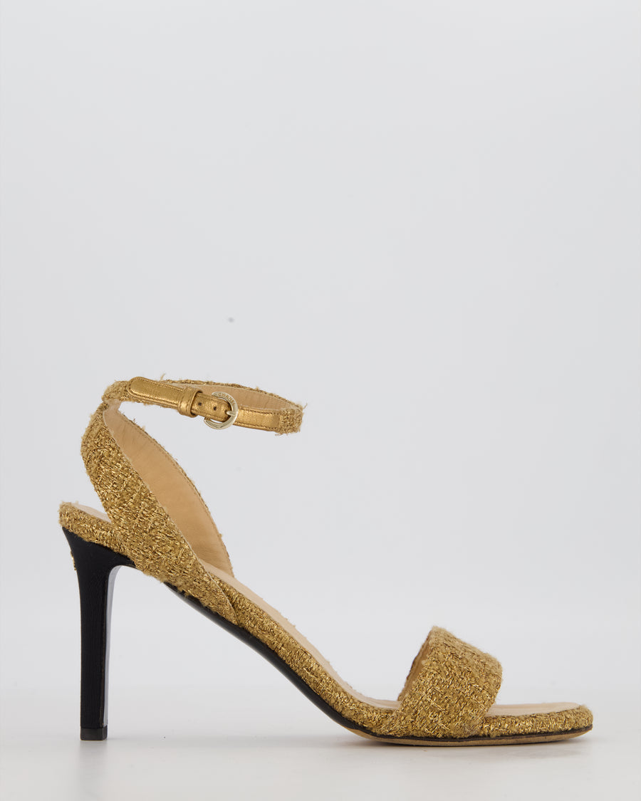Chanel Gold Tweed CC Open-Toe Heels Size EU 37.5C