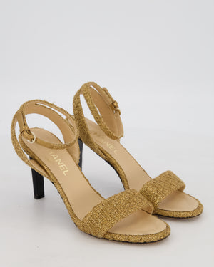 Chanel Gold Tweed CC Open-Toe Heels Size EU 37.5C