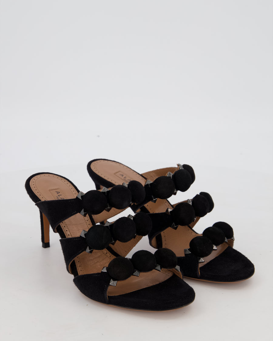 Alaïa Black Pom Pom Studded Mules Size EU 37