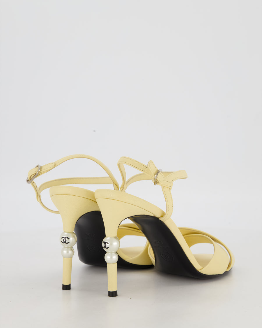 Chanel Yellow Open-Toe CC Pearl Heels Size EU 37.5