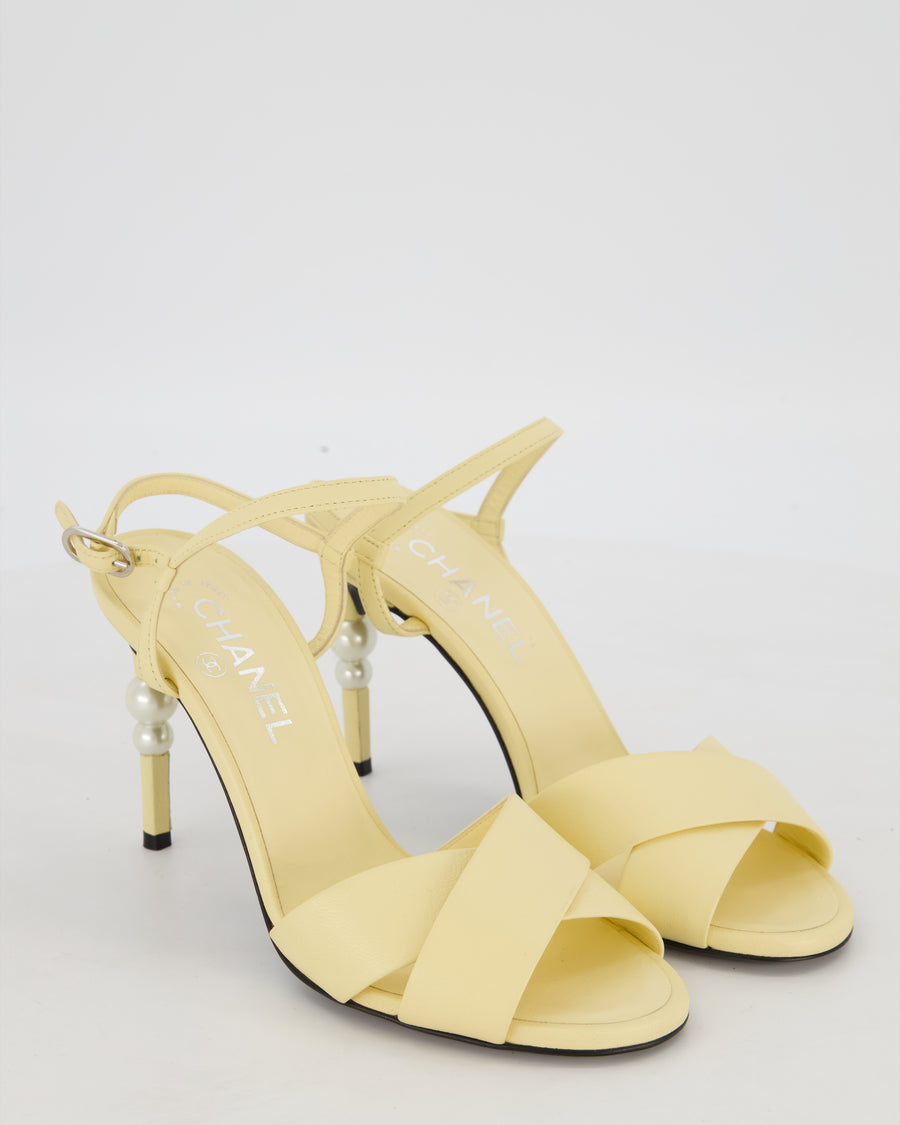 Chanel Yellow Open-Toe CC Pearl Heels Size EU 37.5