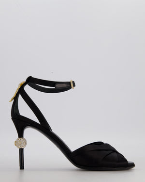 Chanel Black Satin Open Toe Heels with Crystal Bow and CC Detail Size EU 37.5 C
