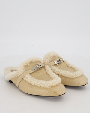 Hermès Oz Mules in Beige Mississippiensis Alligator and Shearling Leather Size EU 38