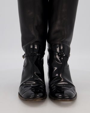 Christian Dior Black Patent and Leather Riding Boots with CD Logo Detail Size EU 37