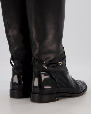 Christian Dior Black Patent and Leather Riding Boots with CD Logo Detail Size EU 37