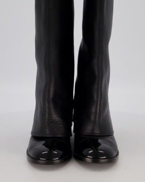 *HOT* Chanel Black Knee-High CC Boots with Patent Toe Detail Size EU 38