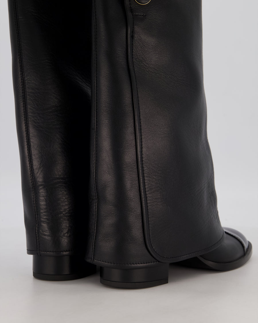 *HOT* Chanel Black Knee-High CC Boots with Patent Toe Detail Size EU 38