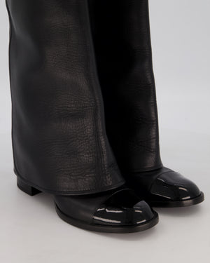 *HOT* Chanel Black Knee-High CC Boots with Patent Toe Detail Size EU 38