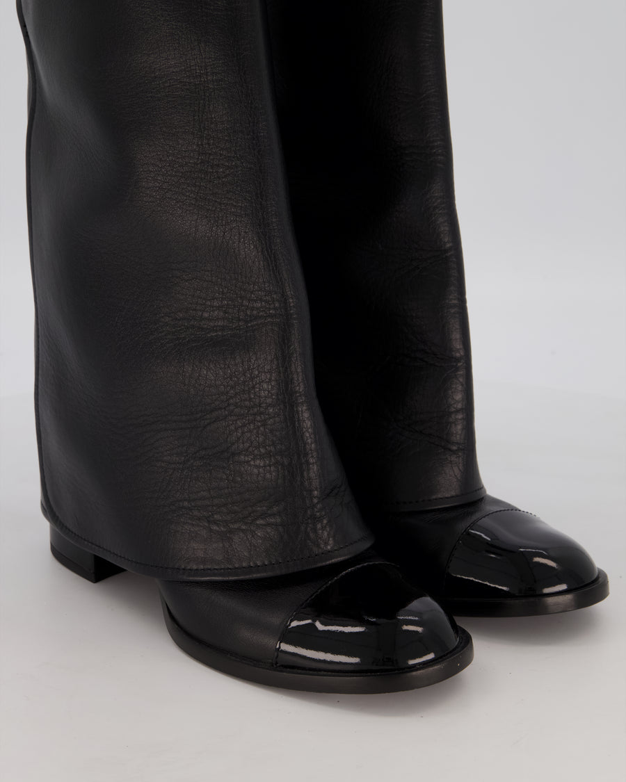 *HOT* Chanel Black Knee-High CC Boots with Patent Toe Detail Size EU 38