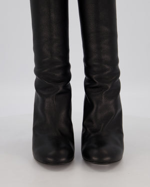 Chanel Black Knee-High Leather Boots with CC Pearl Detail Size EU 37 C
