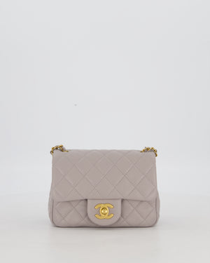 *HOT* Chanel Light Grey Pearl Crush Mini Flap Bag In Lambskin Leather With Gold Hardware