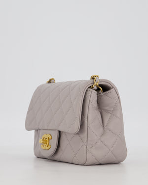 *HOT* Chanel Light Grey Pearl Crush Mini Flap Bag In Lambskin Leather With Gold Hardware