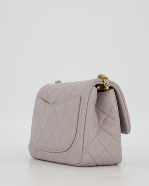 *HOT* Chanel Light Grey Pearl Crush Mini Flap Bag In Lambskin Leather With Gold Hardware