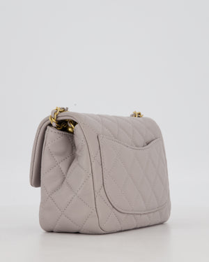 *HOT* Chanel Light Grey Pearl Crush Mini Flap Bag In Lambskin Leather With Gold Hardware