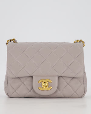 *HOT* Chanel Light Grey Pearl Crush Mini Flap Bag In Lambskin Leather With Gold Hardware