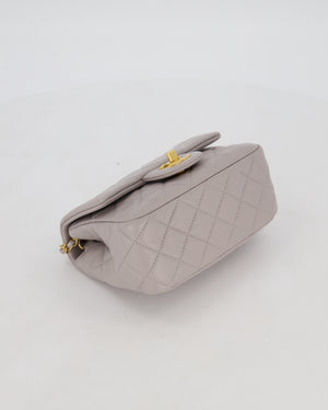*HOT* Chanel Light Grey Pearl Crush Mini Flap Bag In Lambskin Leather With Gold Hardware