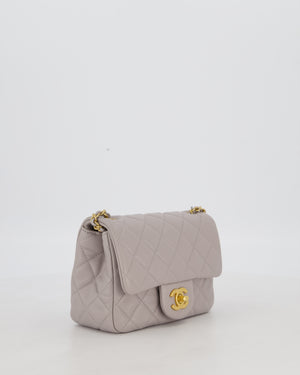 *HOT* Chanel Light Grey Pearl Crush Mini Flap Bag In Lambskin Leather With Gold Hardware