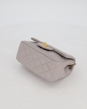 *HOT* Chanel Light Grey Pearl Crush Mini Flap Bag In Lambskin Leather With Gold Hardware