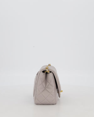 *HOT* Chanel Light Grey Pearl Crush Mini Flap Bag In Lambskin Leather With Gold Hardware