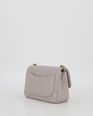 *HOT* Chanel Light Grey Pearl Crush Mini Flap Bag In Lambskin Leather With Gold Hardware