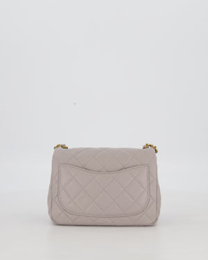 *HOT* Chanel Light Grey Pearl Crush Mini Flap Bag In Lambskin Leather With Gold Hardware