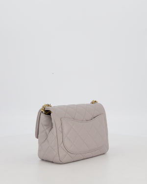 *HOT* Chanel Light Grey Pearl Crush Mini Flap Bag In Lambskin Leather With Gold Hardware