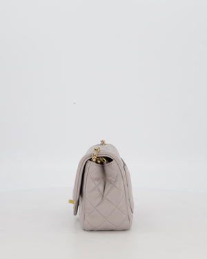 *HOT* Chanel Light Grey Pearl Crush Mini Flap Bag In Lambskin Leather With Gold Hardware