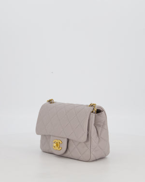 *HOT* Chanel Light Grey Pearl Crush Mini Flap Bag In Lambskin Leather With Gold Hardware