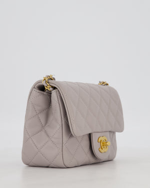 *HOT* Chanel Light Grey Pearl Crush Mini Flap Bag In Lambskin Leather With Gold Hardware