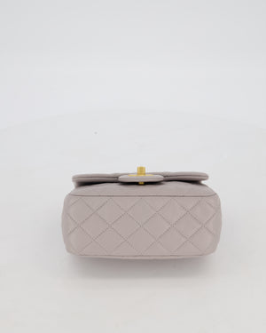 *HOT* Chanel Light Grey Pearl Crush Mini Flap Bag In Lambskin Leather With Gold Hardware