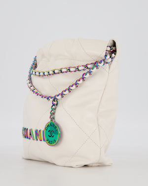 Chanel Mini 22 Bag in White Shiny Aged Calfskin Leather with Rainbow Hardware