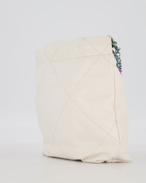 Chanel Mini 22 Bag in White Shiny Aged Calfskin Leather with Rainbow Hardware