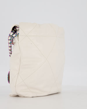 Chanel Mini 22 Bag in White Shiny Aged Calfskin Leather with Rainbow Hardware