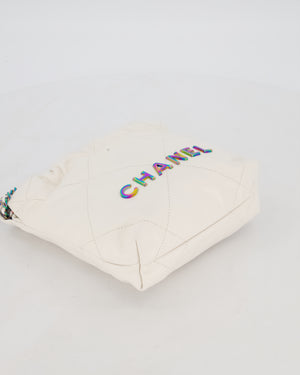 Chanel Mini 22 Bag in White Shiny Aged Calfskin Leather with Rainbow Hardware