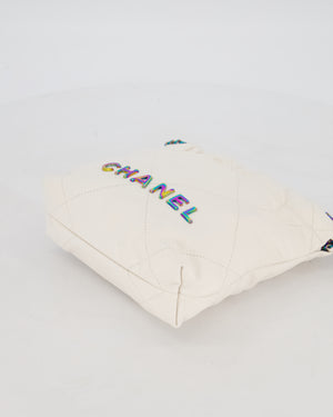 Chanel Mini 22 Bag in White Shiny Aged Calfskin Leather with Rainbow Hardware