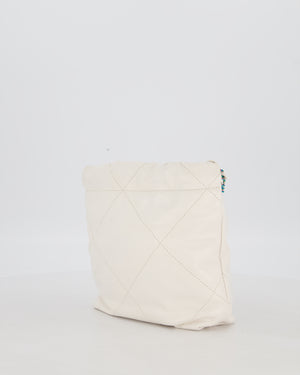 Chanel Mini 22 Bag in White Shiny Aged Calfskin Leather with Rainbow Hardware