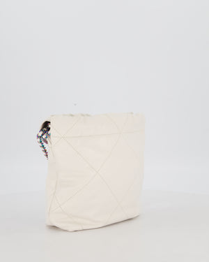 Chanel Mini 22 Bag in White Shiny Aged Calfskin Leather with Rainbow Hardware