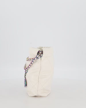 Chanel Mini 22 Bag in White Shiny Aged Calfskin Leather with Rainbow Hardware