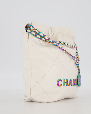 Chanel Mini 22 Bag in White Shiny Aged Calfskin Leather with Rainbow Hardware