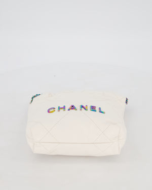 Chanel Mini 22 Bag in White Shiny Aged Calfskin Leather with Rainbow Hardware