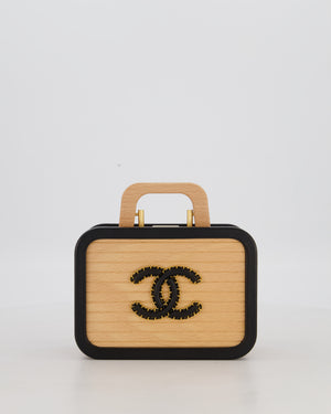 *VERY RARE* Chanel Brown Wooden Vanity Case Bag with Black CC Leather Chain Logo