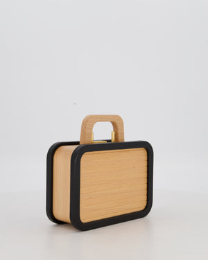 *VERY RARE* Chanel Brown Wooden Vanity Case Bag with Black CC Leather Chain Logo