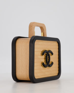 *VERY RARE* Chanel Brown Wooden Vanity Case Bag with Black CC Leather Chain Logo