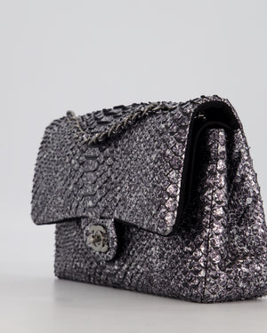 *RARE* Chanel Medium Double Flap Bag in Metallic Silver Python Leather with Gunmetal Hardware