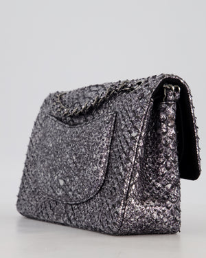 *RARE* Chanel Medium Double Flap Bag in Metallic Silver Python Leather with Gunmetal Hardware