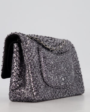 *RARE* Chanel Medium Double Flap Bag in Metallic Silver Python Leather with Gunmetal Hardware