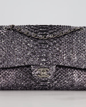 *RARE* Chanel Medium Double Flap Bag in Metallic Silver Python Leather with Gunmetal Hardware