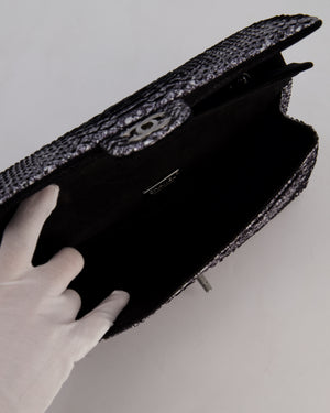 *RARE* Chanel Medium Double Flap Bag in Metallic Silver Python Leather with Gunmetal Hardware