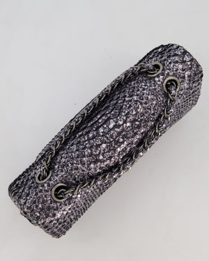 *RARE* Chanel Medium Double Flap Bag in Metallic Silver Python Leather with Gunmetal Hardware