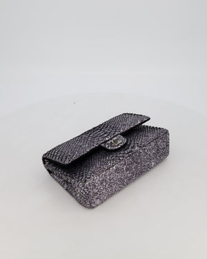 *RARE* Chanel Medium Double Flap Bag in Metallic Silver Python Leather with Gunmetal Hardware